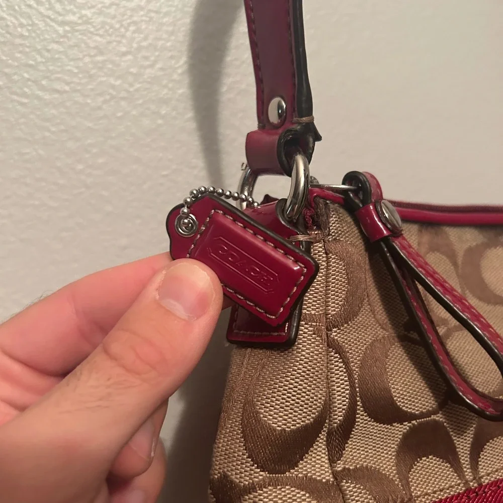 Coach Shoulder Bag Women Small Tan Iconic Monogram Signature Baguette Purse Y2K